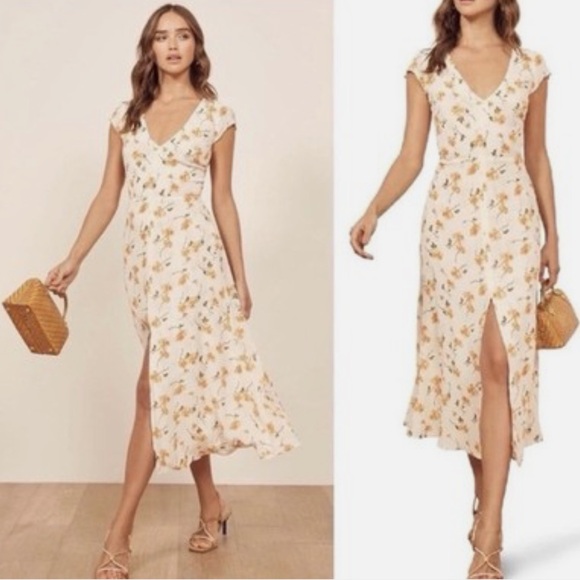 Reformation Wellfleet midi dress in limonada floral print size 2 EUC - Picture 2 of 7